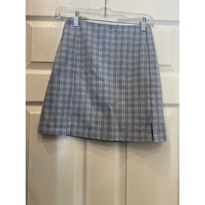 Brandy Melville Mini Skirt Polyester Plaid Blue White Preppy Y2k Coquette Retro